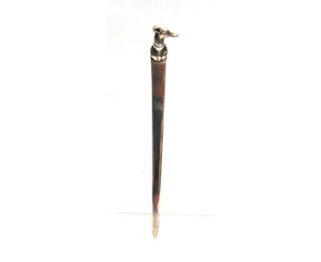 A SILVER LETTER OPENER Chester 1938, with a cast greyhound head finial, 13.5cm long, 18g gross