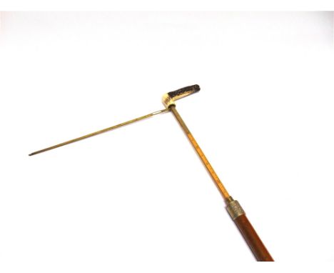 A HORSE MEASURING WALKING STICK with horn grip and plated collar, to measure up to 17.2hh