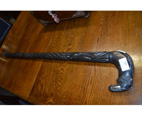 Carved Ebony Walking Stick with an Elephants Head 