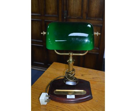 Modern Brass Office Lamp with a Green Glass Shade 