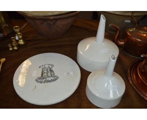 Victorian Ceramic Cheese Board and Two White Ceramic Straining Funnels 