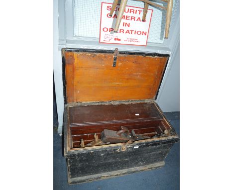 Victorian Pine Joiners Trunk with Tools and Mahogany Lined Boxes 