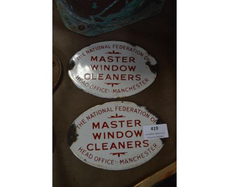 Two Enamel Door Signs - Master Window Cleaners Federation 