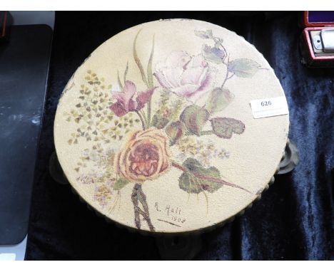 Hand Painted Tambourine singed R. Hall 1908