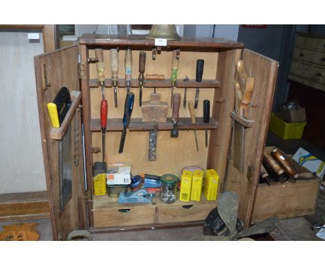 Wooden Joiner's Cabinet with Tools 