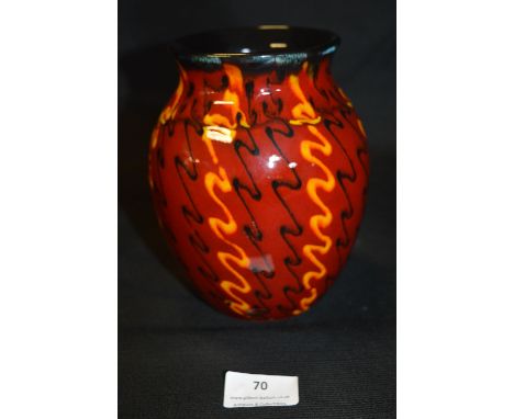 Poole Studio Pottery Vase (Red with Black &amp; Orange Decoration) 