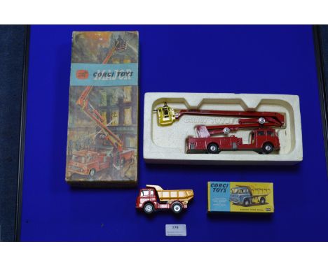 Boxed Corgi Simon Snorkel Fire Engine and a Bedford Tipper Truck 