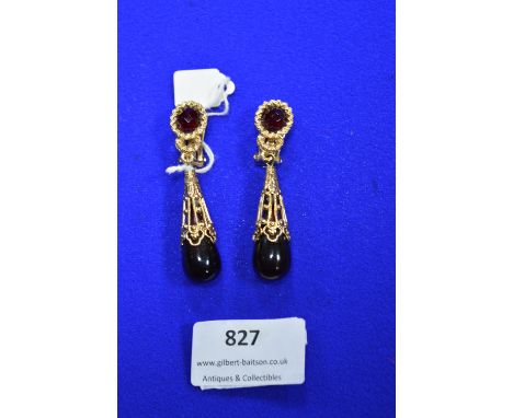 Christian Dior Gold Tone Drop Earrings with Ruby Red Stones 