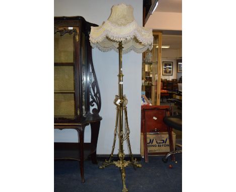 Ornate Brass Standard Lamp with Shade 