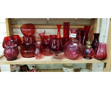 LARGE SHELF LOT OF GOOD QUALITY RUBY GLASS
