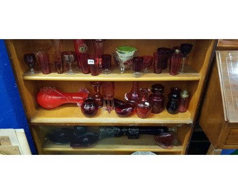 3 SHELF LOTS OF RUBY GLASS
