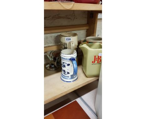 SHELF LOT OF PUB JUGS ETC