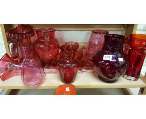 LARGE SHELF LOT OF GOOD QUALITY RUBY GLASS
