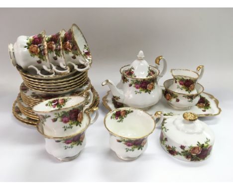 A Royal Albert tea service in Old Country Roses pattern.