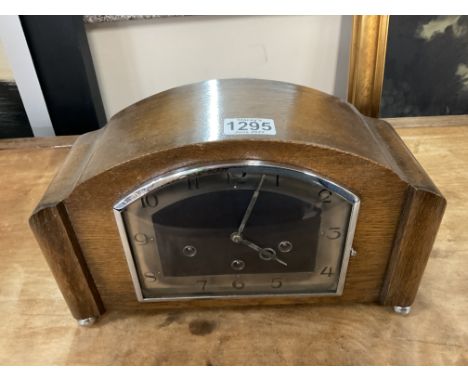 A 1930s oak mantle clock, multiple chimes available Whittington, Westminster.