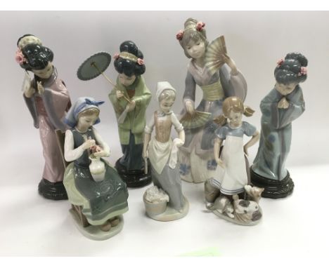 Five Lladro figures of ladies plus one by Nao and one other (7).