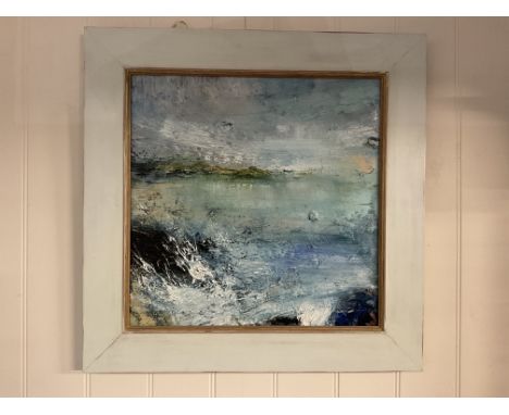 Nicola Rose, contemporary oil on board of a seascape. 54 x 54cm.