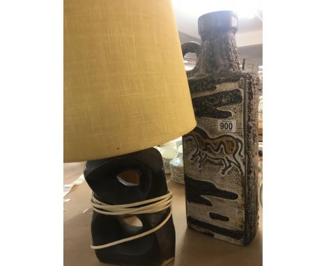 A mid 20th Century German art vase a lamp and a modern design wooden ice pale.