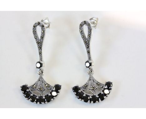 Pair of Silver Marcasite Art Deco Style Drop Earrings