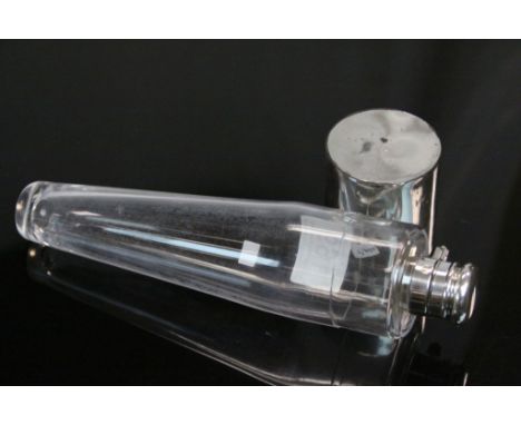 Silver Plate and Glass Cylindrical Hunting Flask