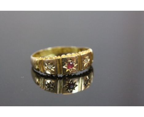 Victorian hallmarked 22ct Gold, Diamond &amp; Ruby Ring, approx size N, Birmingham 1897 7 with vintage ring box