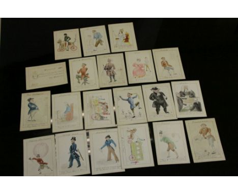Hand painted Victorian playing cards depicting figures with instructions/ names to each card