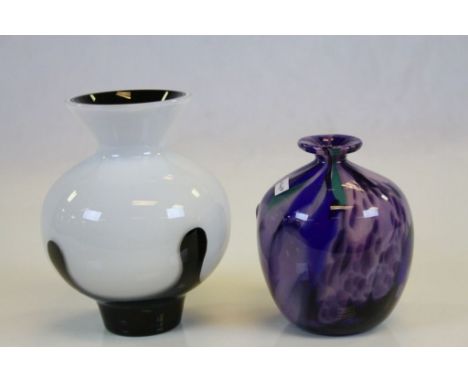 Guernsey Glass Pot and a Caithness Black and White Teardrop Vase