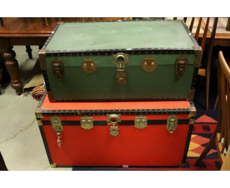 Large Red Covered Travelling Trunk and a smaller Green Covered Travelling Trunk