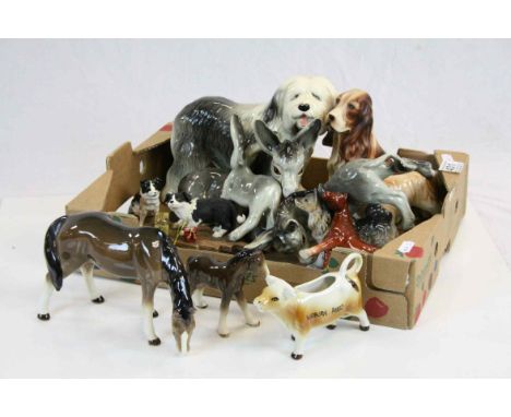 Tray of Ceramic Dogs, Horses and Donkeys including Coopercraft and Sylvac
