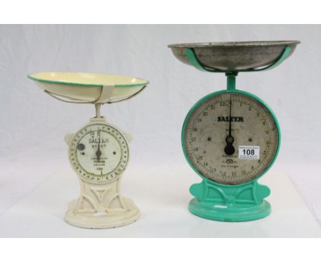 Two Vintage Painted Metal Salter Scales, No. 50 and No. 50T