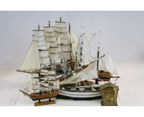 Collection of Five Model Sailing Ships / Boats plus Schatz Mantle Clock