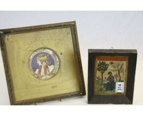 Gilt Framed Watercolour Portrait of a Classical Maiden and a Miniature of a Saintly Figure (2)