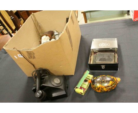 Mixed Lot of Collectables including Bakelite Telephone (a/f), Metronome, Glass Photographic Slides, Stereoscope, Lacquered It