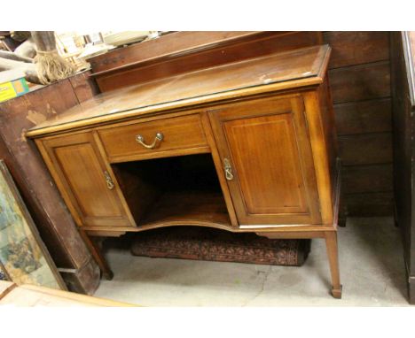 Late 19th / Early 20th century Mahogany String Inlaid Sideboard with Gallery Back, Glass Cover to Top , Central Drawer above 