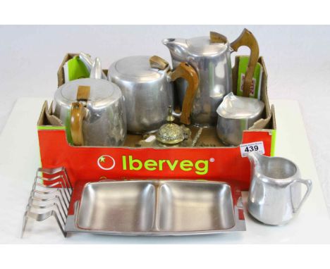 Picquot Ware Tea Service comprising Two Teapots, Hot Water Pot, Milk Jug and Sugar Bowl together with a Stainless Steel Two S