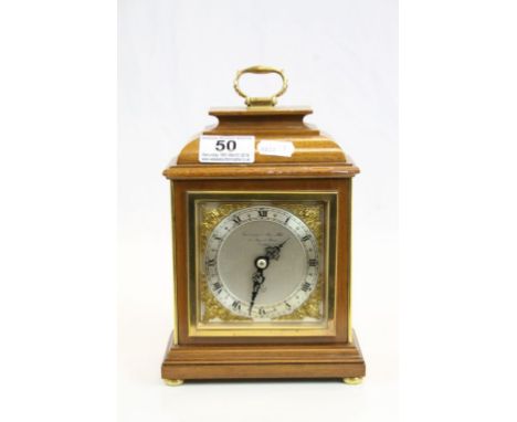 Elliot Mahogany Cased Mantle Clock retailed by Garrard &amp; Co of London with Silvered Dial, 20cms high