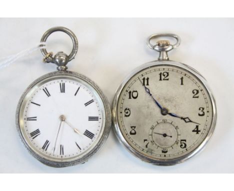 Fine Silver key wind fob Pocket Watch, with enamel dial &amp; engraved case, approx 41mm diameter plus a top wind Hallmarked 