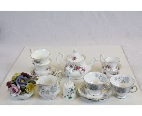 Royal Albert ' Lavender Rose ' Teaware including Small Teapot, Two Cups and Saucers, Milk and Sugar; Two Royal Albert ' Silve