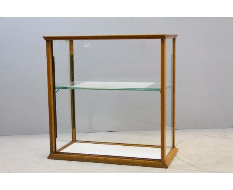 Vintage Oak Framed Shop Counter Glass Display Cabinet with Two Glass Shelves (brackets for one shelf only), 66cms wide x 34cm