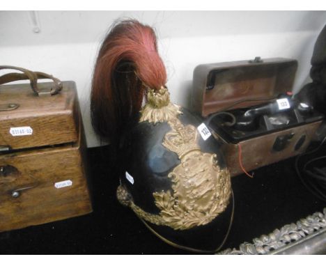 A 19TH CENTURY DUKE OF LANCASTER OWN YEOMANRY CAVALRY HELMET, SOME DENTING AND POORLY RE PAINTED 