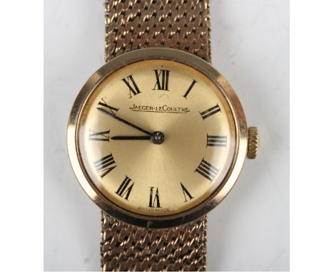 A Jaeger-LeCoultre 9ct gold lady's bracelet wristwatch with signed and jewelled movement, the signed gilt dial with black Rom