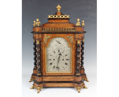 An impressive late Victorian gilt brass mounted and inlaid rosewood bracket clock with eight day twin fusee movement striking