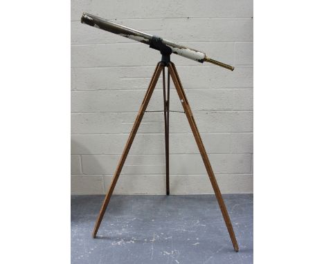 An early 20th century brass and partially painted telescope, signed 'W. Ottway &amp; Co Ltd Ealing London', the 96cm body tub