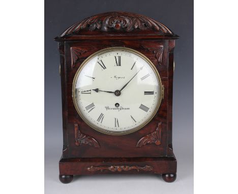 A Regency mahogany bracket timepiece with eight day single fusee movement, the 8-inch circular painted convex dial with Roman