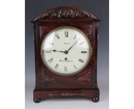 A Regency mahogany bracket timepiece with eight day single fusee movement, the 8-inch circular painted convex dial with Roman