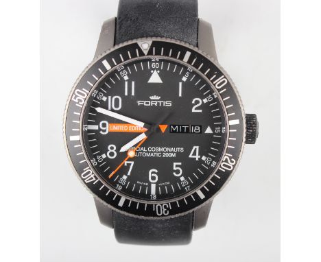 A Fortis B-42 Official Cosmonauts Automatic 20 ATM titanium cased limited edition gentleman's wristwatch, the signed black di