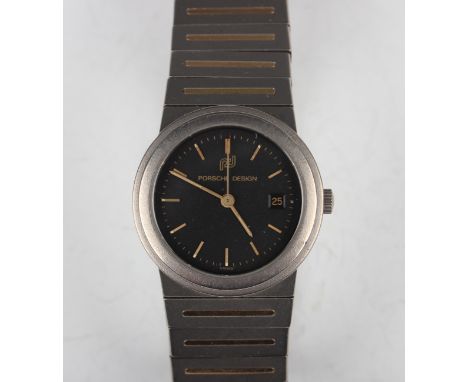 An International Watch Co for 'Porsche Design' titanium and gold lady's bracelet wristwatch with quartz movement, the signed 
