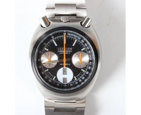 A Citizen Chronograph Automatic stainless steel cased gentleman's bracelet wristwatch, circa 1970s, Model No. 67-9011, the si