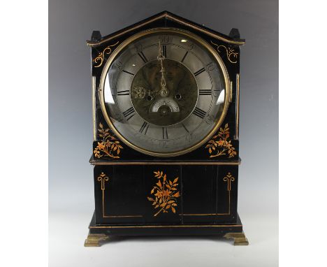 A George III and later ebonized bracket clock with eight day twin fusee movement striking on a bell, the 12-inch circular bra