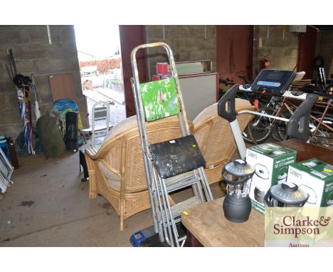 A set of steps and an aluminium step ladder